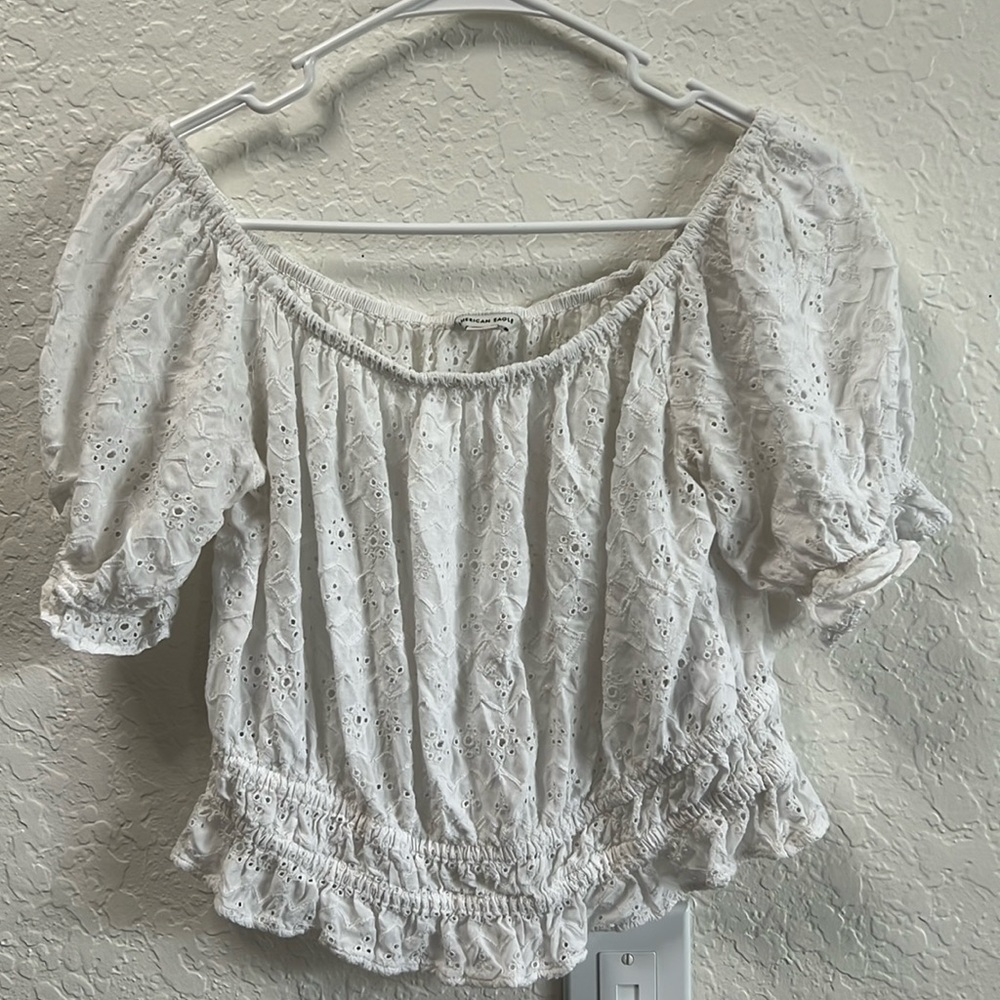 White off the shoulder embroidered blouse